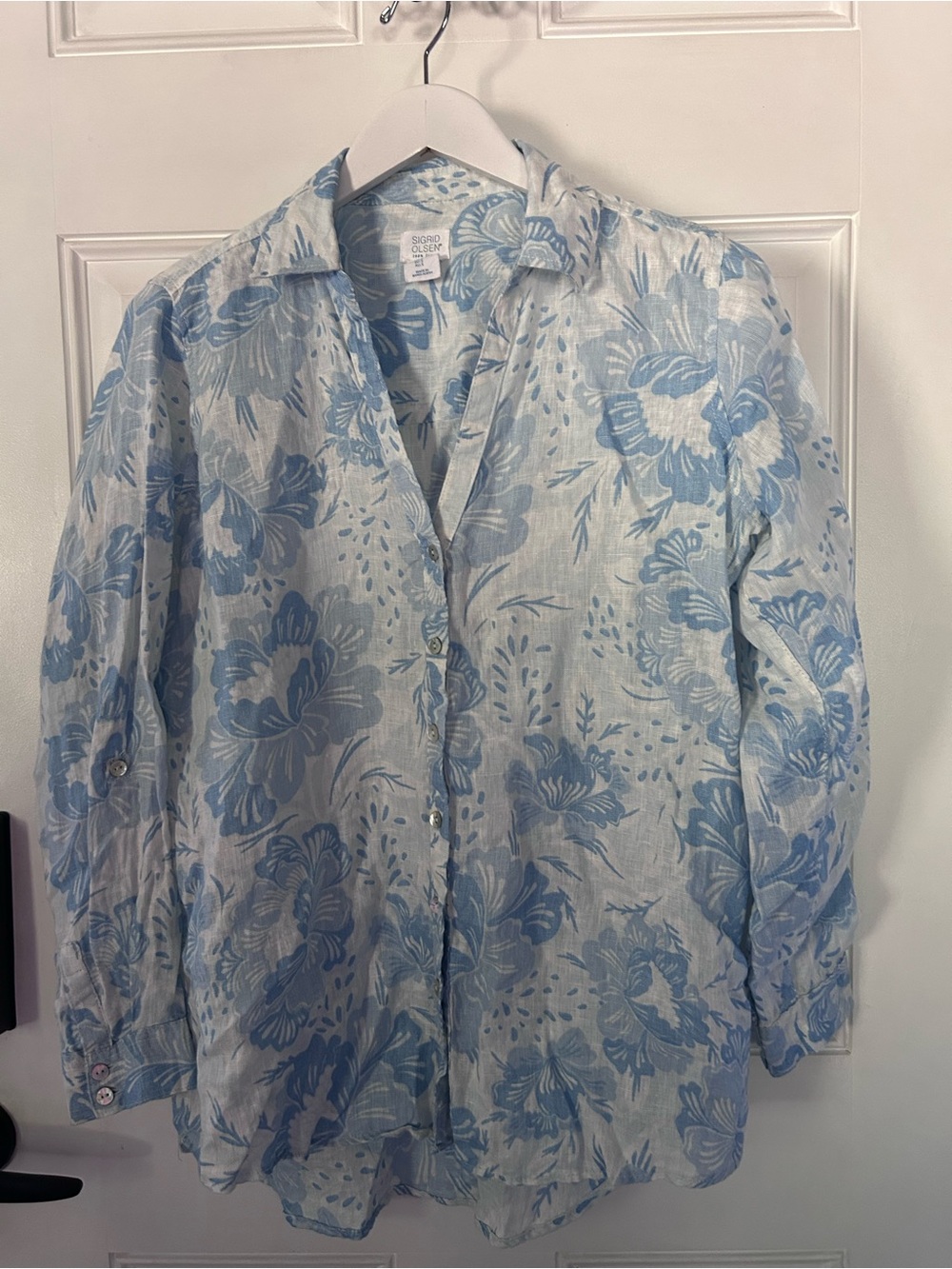 Sigrid Olsen Blue Floral Button-Down Shirt